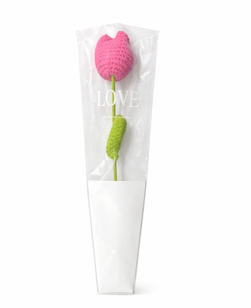 Handmade Crochet Pink Tulip Bouquet in White Vase | Everlasting Flower Arrangement