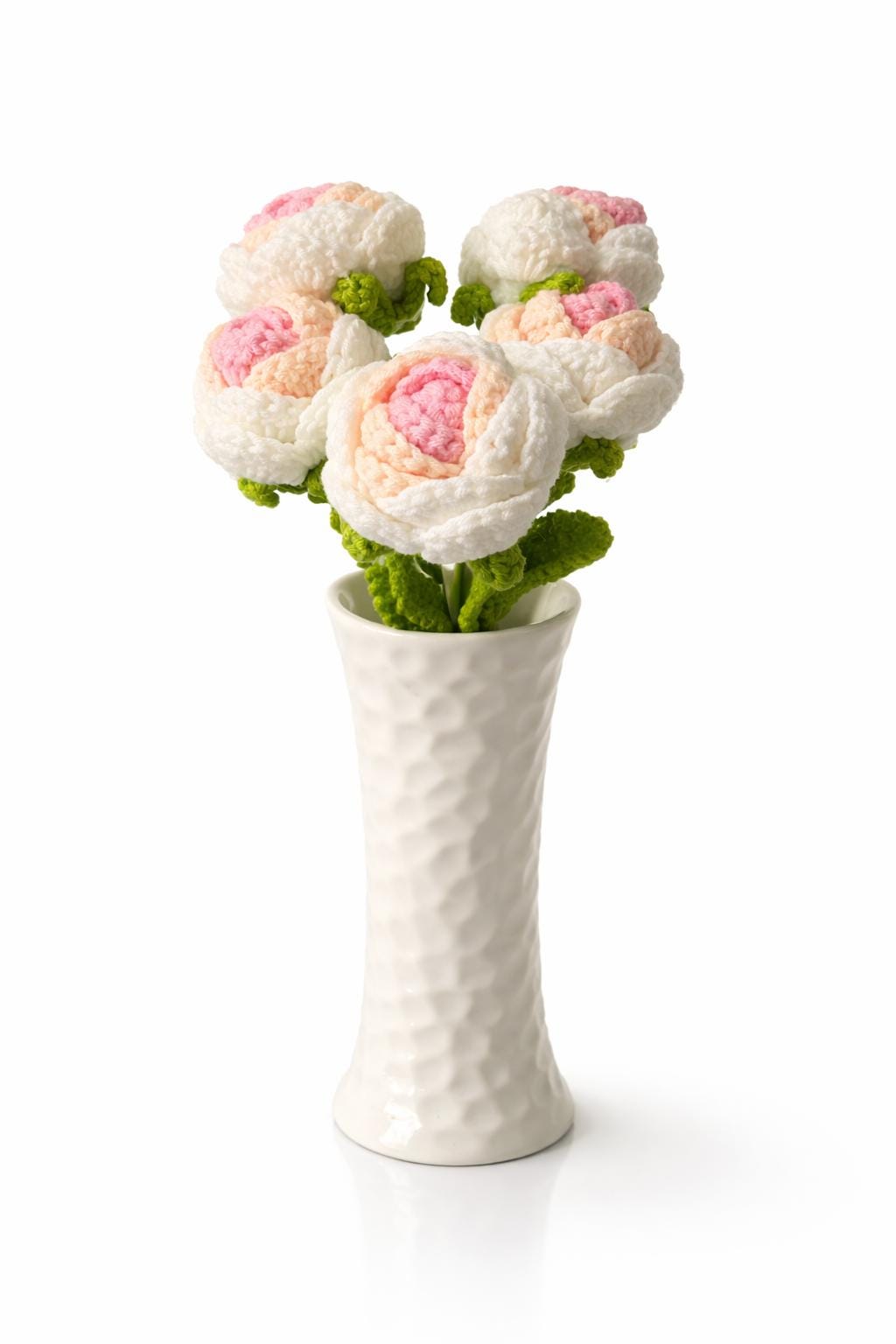 Handmade Crochet pink and white  Rose Stem | Forever Flower Gift, Valentine's Day, Anniversary