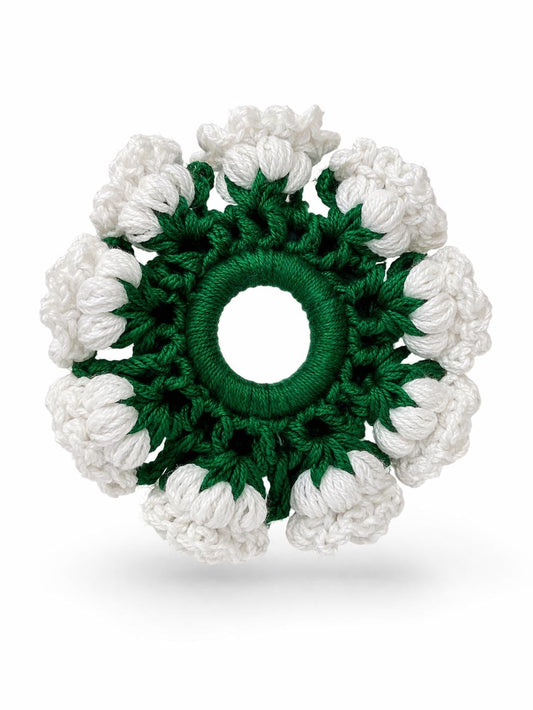 Handmade Crochet Floral Scrunchie | Soft Flower Hair Tie, Knook & Knots