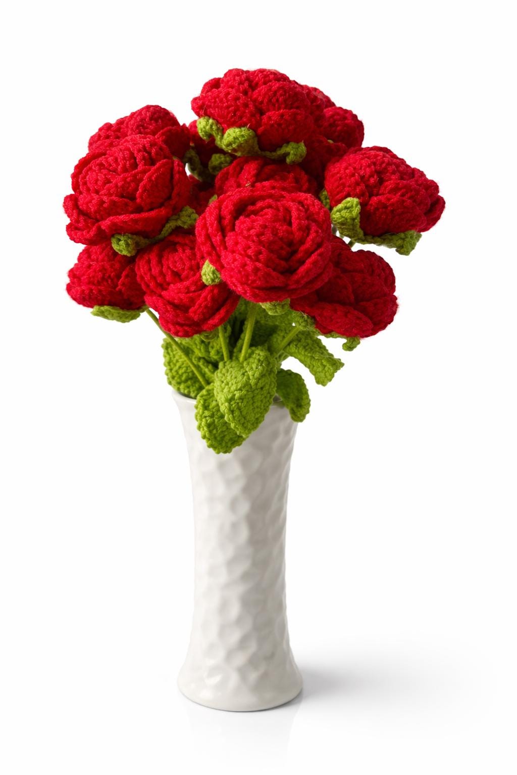 Handmade Crochet Red Rose Stem | Forever Flower Gift, Valentine's Day, Anniversary