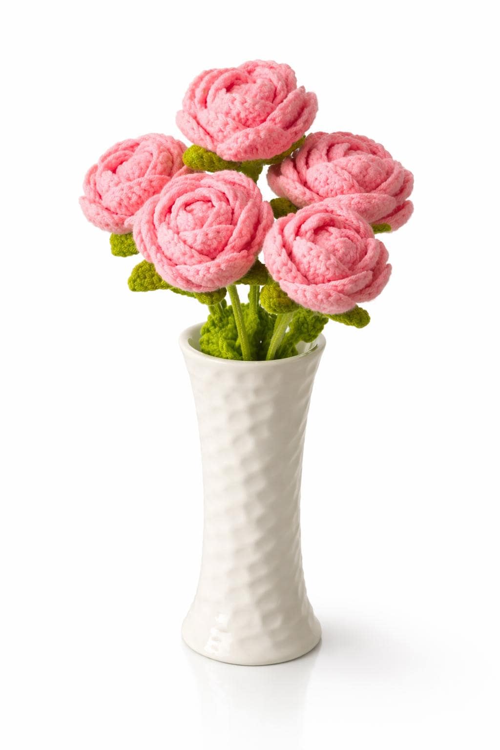 Handmade Crochet pink and white  Rose Stem | Forever Flower Gift, Valentine's Day, Anniversary