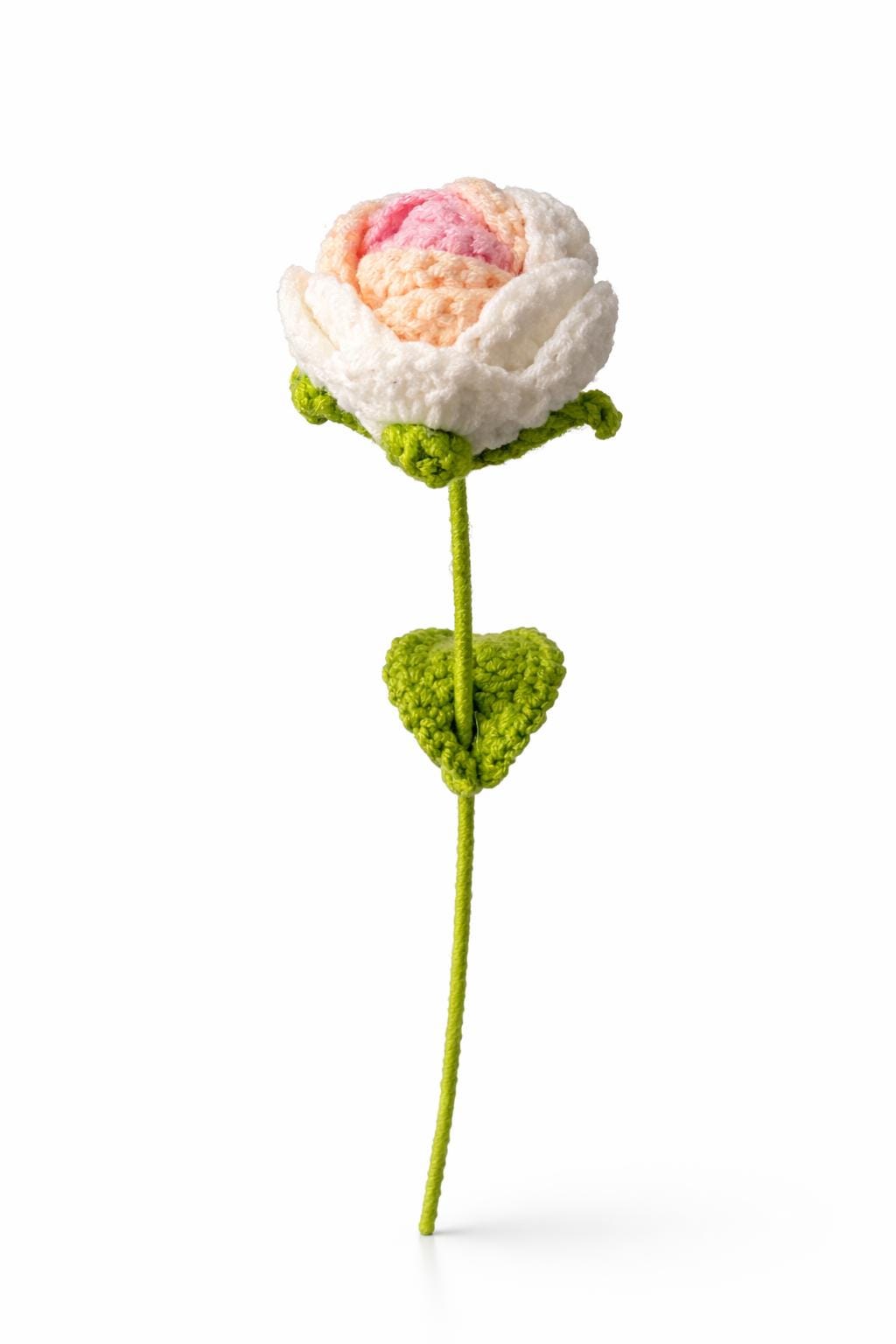 Handmade Crochet pink and white  Rose Stem | Forever Flower Gift, Valentine's Day, Anniversary